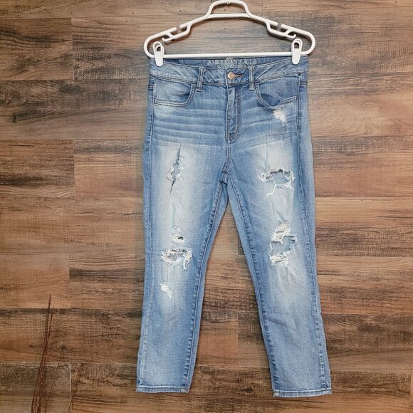 American Eagle Jeans 8 R Hi Rise Jegging Crop Medium Light Wash Stretch Denim - Picture 1 of 10
